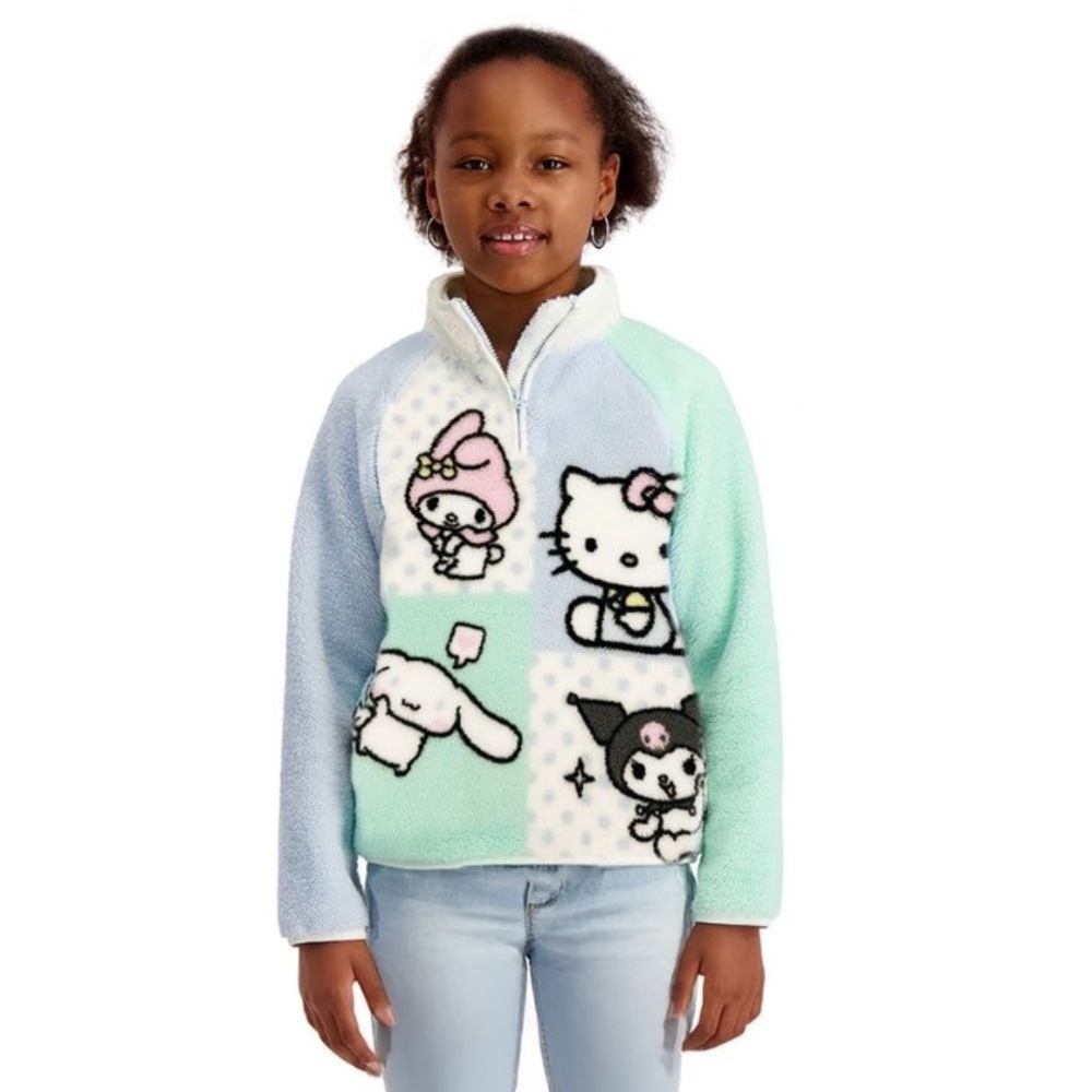 New Member's Mark Girls Fleece Hello Kitty Sherpa Quarter-Zip Pullover, size 4/5